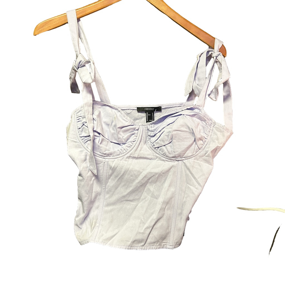 Forever 21 Corset Top - Women's L - Dusty Lavender Tie Shoulder - Picture 2 of 10